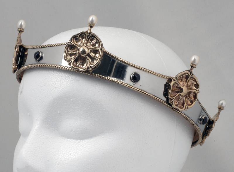 Baronial Coronet, Stainless Steel, Bronze, Garnets, and Pearls 